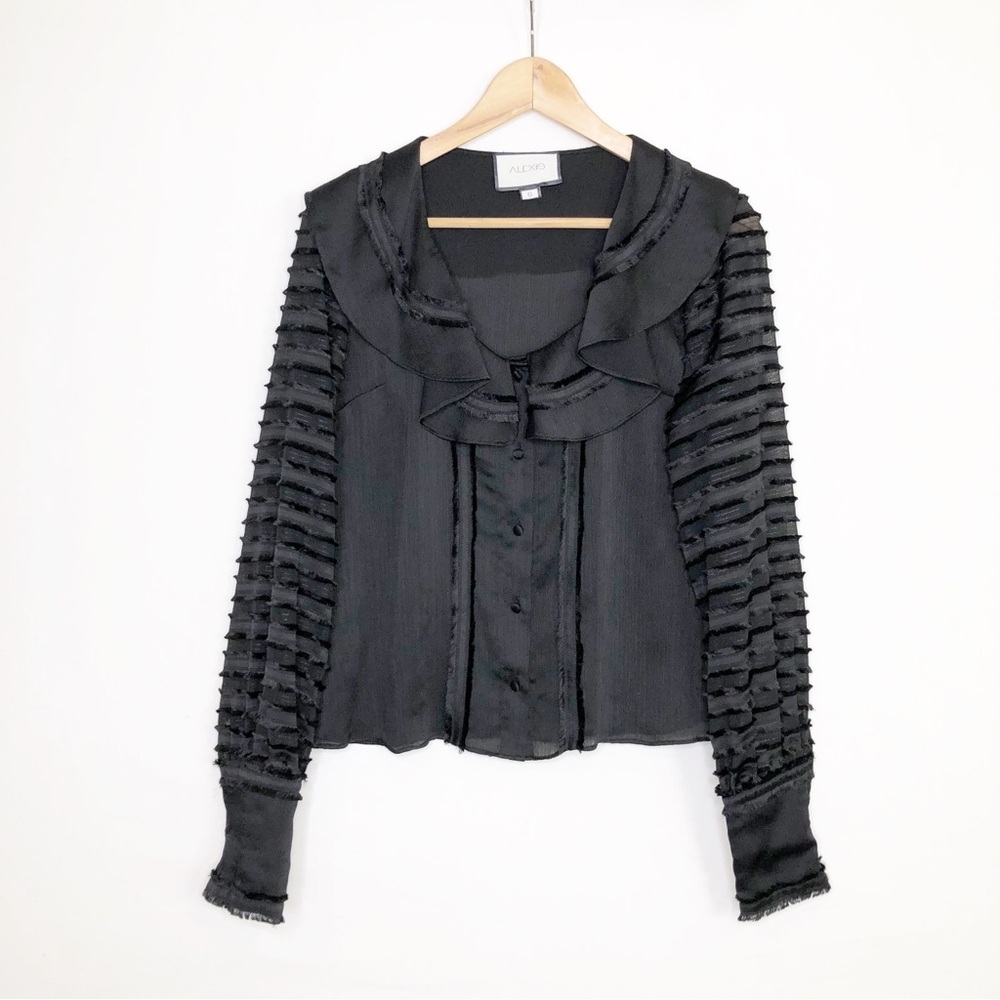 Alexis Black Ruffled Button-Front Blouse